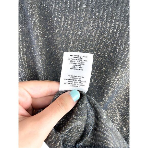 DELETTA Anthropologie Gray Metallic Shirt S Keyhole Bow 3/4‎ Sleeve Stretch Size - Picture 7 of 8